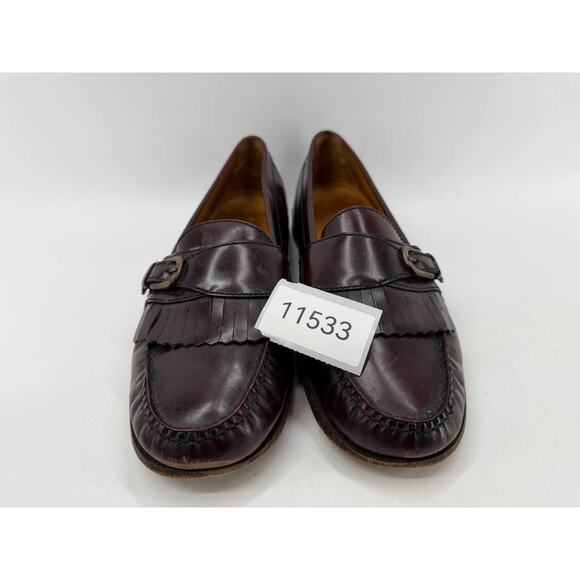 Cole Haan Men\'s Burgundy Leather Kiltie Fringe Buckle Loafers Dress Shoes 11 D